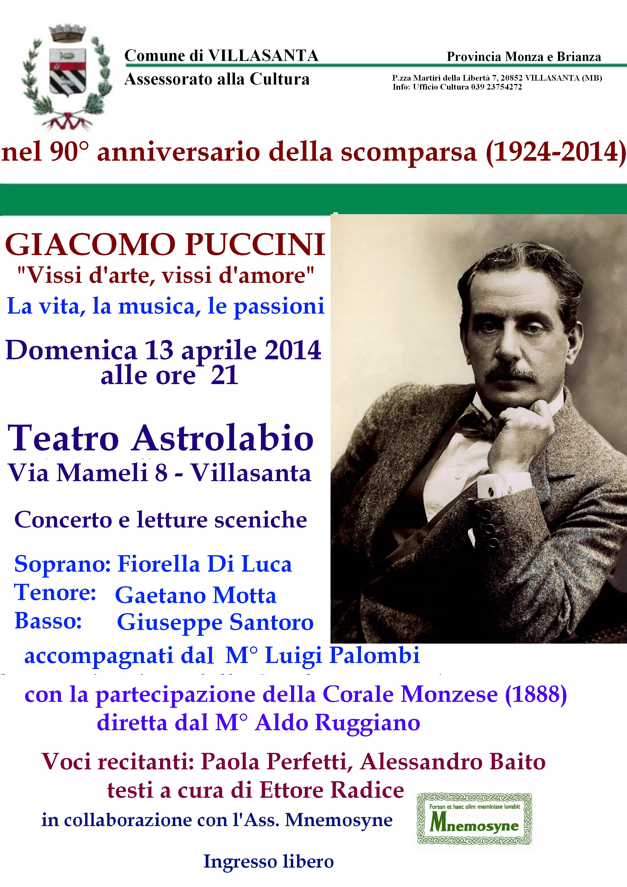 GIACOMO PUCCINI -CONCERTO E LETTURE SCENICHE 